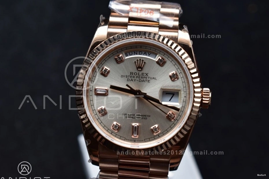 36 vr3255 DayDate on (Gain Diamond V5 Steel President Weight) Silver Square Edition QF Best Dial 904L with RG Bracelet 1112